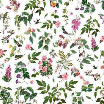 Növénymintás tapéta, 300x250 cm, zöld - fehér - rózsaszín - FLEUR DE CROCHET kép