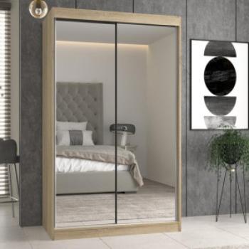 Odell IGA 120 tolóajtós gardróbszekrény, 120x200x61 cm, 2 tükörrel, sonoma kép