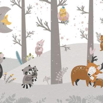 Ölelkező állatok az erdőben tapéta, 400x250 cm, szürke - barna - bézs - BONNE NUIT kép