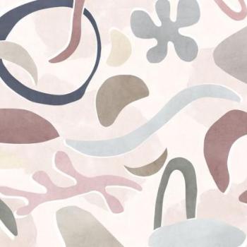 Organikus mintákat ábrázoló tapéta, 1. változat, pasztell színekkel, 400x250 cm, bézs - szürke - rózsaszín - kék - FORMETTE kép