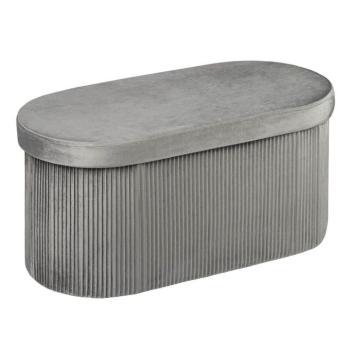 Összehajtható tárolós pad ovális, bársony 80x38 cm, szürke - HACIENDA kép