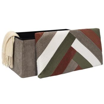 Összehajtható tárolós pad, patchwork kordbársony 76x38 cm, szürkés-barna mintás - CHERANCE kép