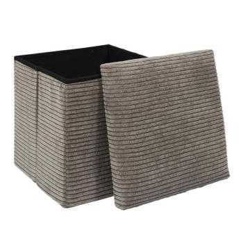 Összehajtható tárolós puff, kordbársony, taupe, 38 cm - CHERANCE kép