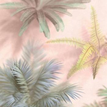 Pálmalevelekkel mintázott tapéta, térben ábrázolva, 200x250 cm, kék - zöld - rózsaszín - JAGON kép