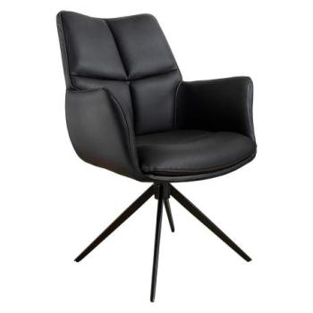 PAPILLON fekete bőr forgószék fekete váz 360°-ban forgatható karfákkal kép