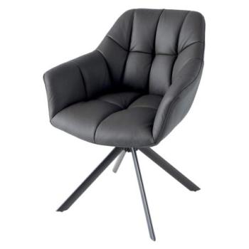 PAPILLON fekete bőr forgószék forgatható karfákkal kép