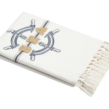 Pléd, rojtos, tengerész, pamut, fehér - kék - bézs, 125x150 cm - MARITIME kép
