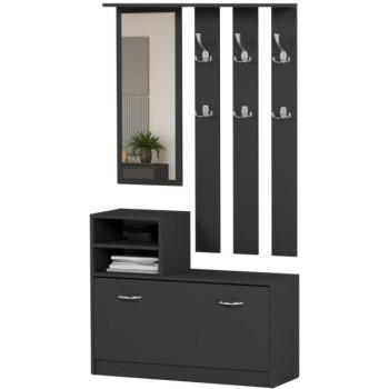 Praktikus előszobai szekrény tükörrel és cipőtartóval 90 x 160 cm antracit kép