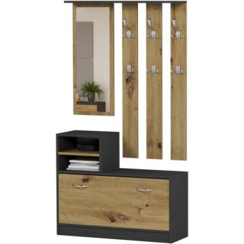 Praktikus előszobai szekrény tükörrel és cipőtartóval 90 x 160 cm artisan mix antracit kép