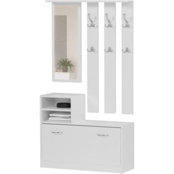 Praktikus előszobai szekrény tükörrel és cipőtartóval 90 x 160 cm fehér kép