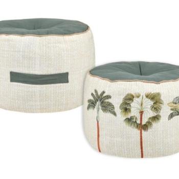 Puff, pálmafákat ábrázoló, pamut, zöld - bézs - barna - CASABLANCA kép