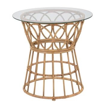 Rattan lerakóasztal, üveg lappal, kerek, 50 cm - MISTRAL2 kép