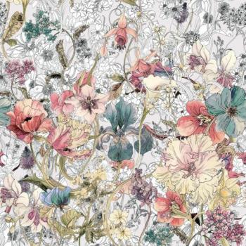 Részben színes virágokat ábrázoló tapéta, 200x250 cm, vörös - sárga - türkiz - GARNI kép