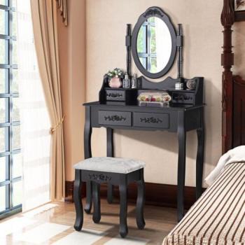 Retró stílusú fésülködőasztal nagy tükörrel - fekete kép