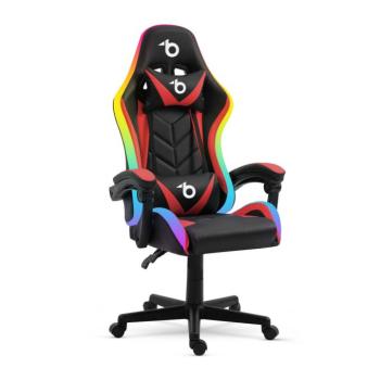 RGB LED-es gamer szék – karfával, párnával – fekete / piros kép