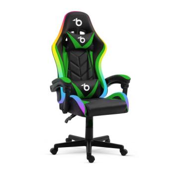 RGB LED-es gamer szék – karfával, párnával – fekete / zöld kép