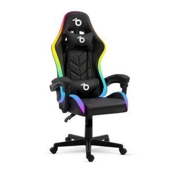 RGB LED-es gamer szék – karfával, párnával – fekete kép