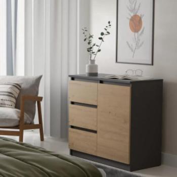 Riano MIX 1D3S komód, 80x75x40 cm, antracit-tölgy kép