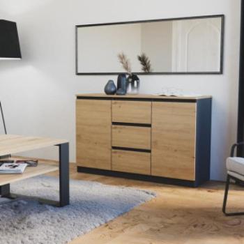 Riano MIX 2D3S/BA komód, 120x75x40 cm, antracit-tölgy (tölgy komódtetővel) kép