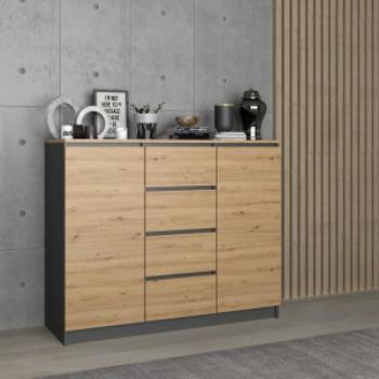 Riano MIX 2D4S/BA komód, 120x97x40 cm, antracit-tölgy (tölgy komódtetővel) kép