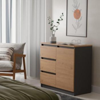 Riano MIX Malaga 1D3S fiókos szekrény, 80x75x40 cm, antracit-tölgy kép