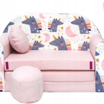 Rózsaszín gyermekkanapé egyszarvúval 98 x 170 cm kép