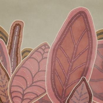 Rózsaszín leveleket ábrázoló tapéta, 350x250 cm, rózsaszín - barna - fehér - OGRETTE kép