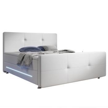 Rugós ágy Oakland 140 x 200 cm műbőr, matracokkal fehér színben kép