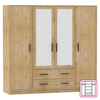 Ruhásszekrény, négyajtós, artisan tölgy, BENA 2 kép