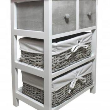 Rusztikus komód 4 fiókkal, tökéletes szürke-fehér színkombinációban kép