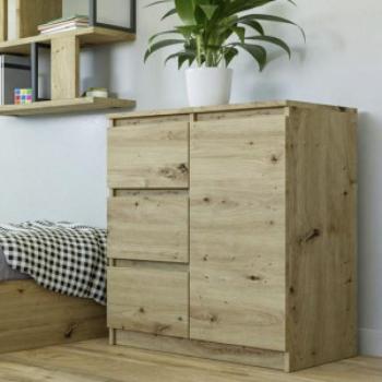Shannan 1D3S komód, 80x75x40 cm, tölgy kép