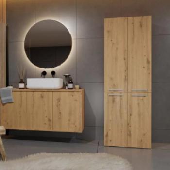 Shannan 1K DD fürdőszoba szekrény, 60x174x30 cm, tölgy kép