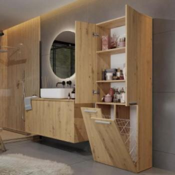 Shannan 2K DD fürdőszoba szekrény, 60x174x30 cm, tölgy kép