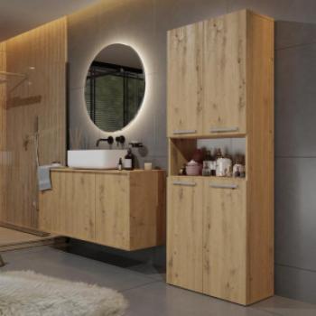 Shannan 2K DK fürdőszoba szekrény, 60x174x30 cm, tölgy kép