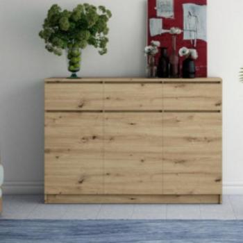 Shannan 3D3S komód tölgy, 120x97x40 cm, tölgy kép