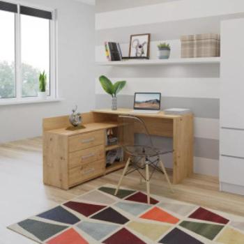 Shannan Dany sarok íróasztal polccal, tárolóval, 120x76x50 cm, tölgy kép