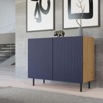 Shannan MIX Kama 2 komód (egyenes mintázat), 100x78x40 cm, tölgy-kék kép