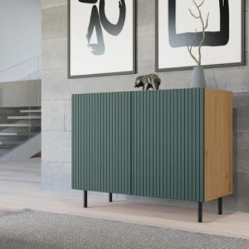 Shannan MIX Kama 2 komód (egyenes mintázat), 100x78x40 cm, tölgy-zöld kép