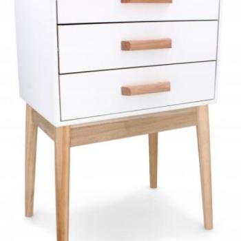 Skandináv stílusú 3 fiókos éjjeliszekrény - fehér kép