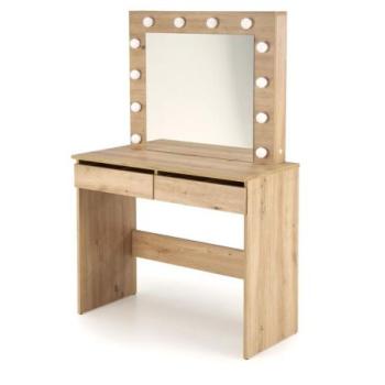 Sminkasztal, tükörrel, LED lámpákkal, fa, tölgy - LAPLUBELLE kép