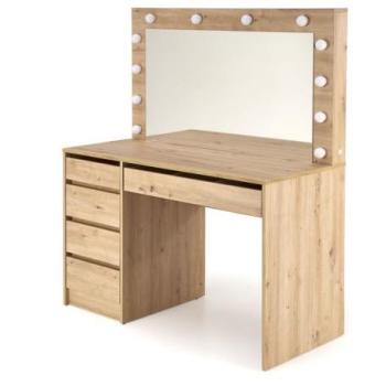 Sminkasztal, tükörrel, LED lámpákkal, fa, tölgy - PLUBELLE kép