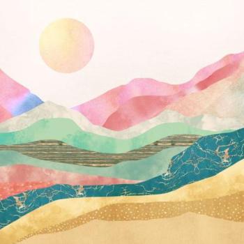 Sokszínű hegységet ábrázoló tapéta, 350x250 cm, rózsaszín - zöld - türkiz - ALPES kép