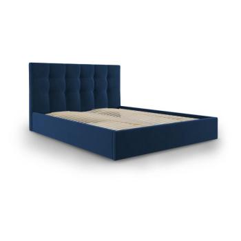 Sötétkék kárpitozott franciaágy tárolóhellyel ágyráccsal 180x200 cm Nerin – Mazzini Beds kép