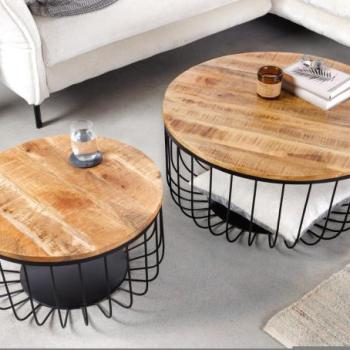 STORAGE barna mangófa kétrészes dohányzóasztal 70cm kép