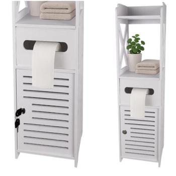 Szabadon álló fürdőszobaszekrény WC-papír tartóval - fehér kép