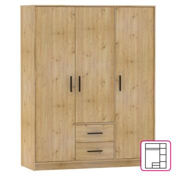 Szekrény, háromajtós, artisan tölgy, BENA 4 kép
