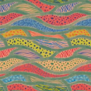 Színes hullám alakzatokkal mintázott tapéta, 350x250 cm, zöld -  piros - kék - VAGUELETTES kép