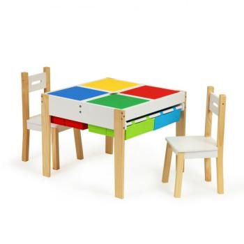 Színes kreatív faasztal székekkel gyerekeknek kép