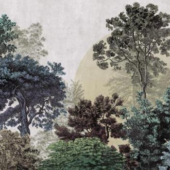 Színes lombú erdőt ábrázoló tapéta, 400x250 cm, zöld - kék - narancssárga - EUROPEEN kép