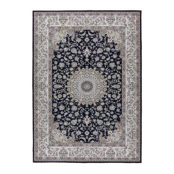 Szőnyeg, klasszikus, virág mintás, sötétkék - fehér, poliészter, 80x150 cm - BOHEME ROYALE kép